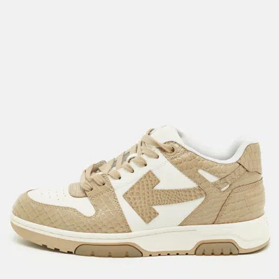 Pre-owned Off-white Beige/white Croc Embossed And Leather Out Of Office Sneakers Size 41 In Sand