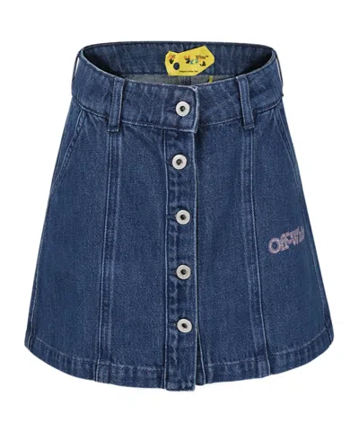 Off-white Kids' Blue Skirt For Girl With Logo In Denim
