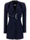 Off-white Belted Wool Blend Blazer With Cut-out Upper In Blau
