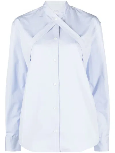 Off-white Popeline Cotton Cross Belt Mandarin Shirt In Blue