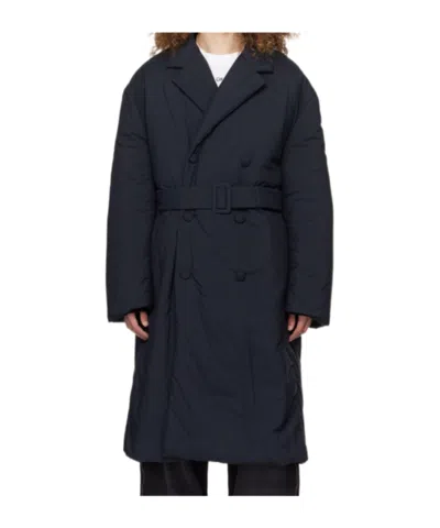 Off-white Belted Double-breasted Padded Coat In Black