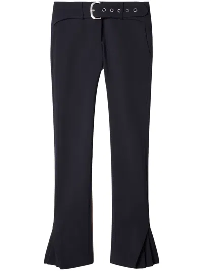 Off-white Belted Flared Virgin-wool Trousers In Blue
