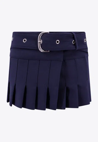 Off-white Belted Pleated Mini Skirt In Blue