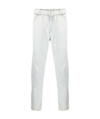 Off-white Belted Straight Jeans In White