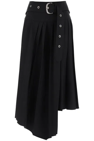 Off-white Belted Tech Drill Pleated Skirt In Black