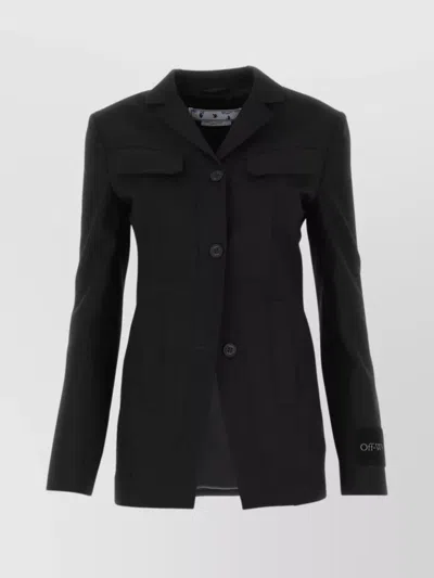 Off-white Belted Waist Structured Wool Blazer In Black
