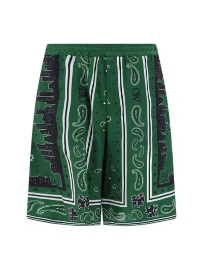 Off-white C/o Virgil Abloh Men's Willow Bandana Graphic-print Satin Shorts In Willow Bough No Color