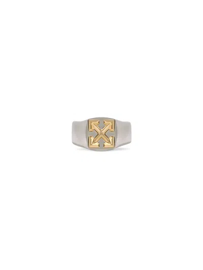 Off-white Bicolor Arrow Chain Ring In Silver