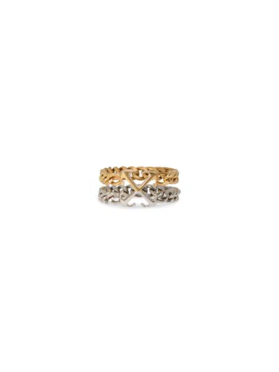 Off-white Bicolor Arrow Chain Ring In Silver