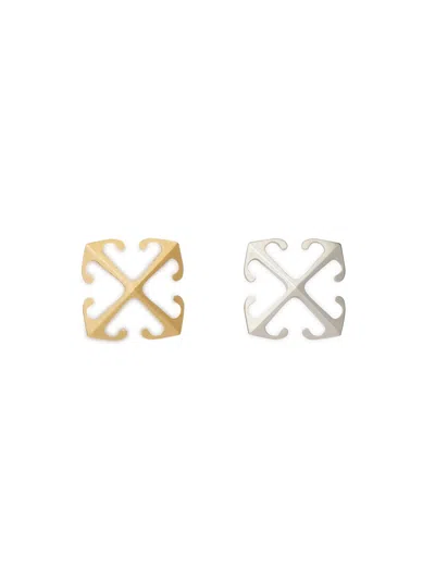 Off-white Bicolor Mini Arrow Earrings In Gold/silver