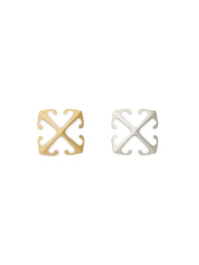 Off-white Bicolor Mini Arrow Earrings In Gold/silver