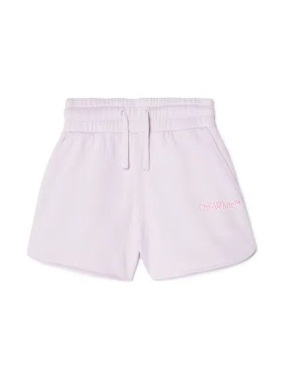 Off-white Kids' Big Bookish Cotton Shorts In Purple