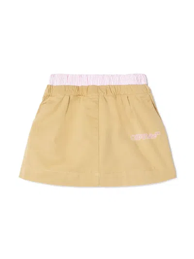 Off-white Kids' Big Bookish Cotton Skirt In Neutrals