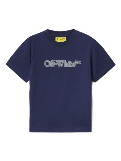 Off-white Kids' Big Bookish Cotton T-shirt In Navy Blue