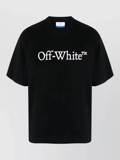 Off-white Black Oversized T-shirt With Contrasting Logo Lettering Print In Cotton Man