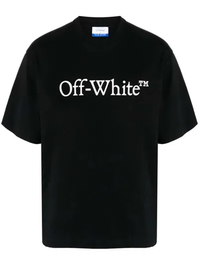 Off-white Black Oversized T-shirt With Contrasting Logo Lettering Print In Cotton Man