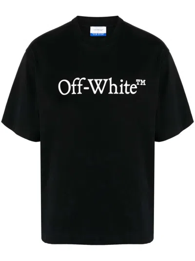 Off-white Black Oversized T-shirt With Contrasting Logo Lettering Print In Cotton Man