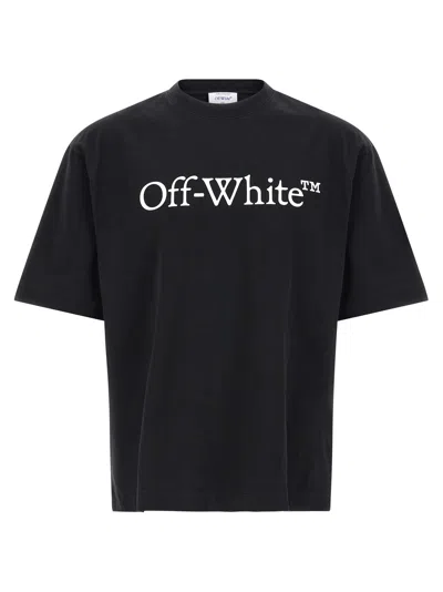 Off-white Black Oversized T-shirt With Contrasting Logo Lettering Print In Cotton Man