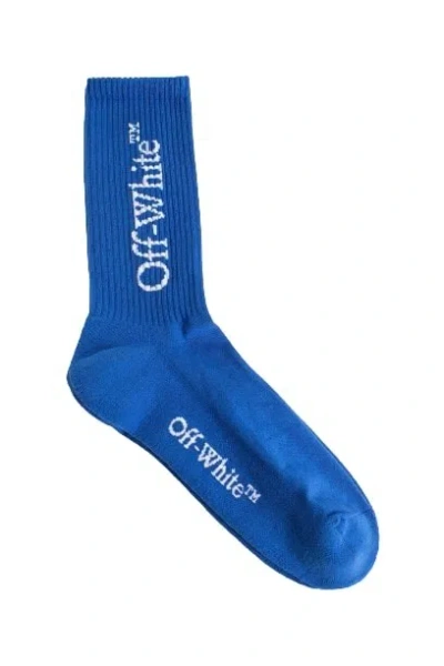 Off-white Big Logo Bookish Mid Calf Socks In Blue