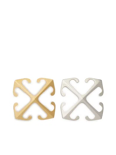 Off-white Bicolor Mini Arrow Earrings In Gold/silver