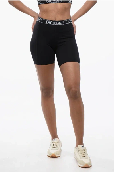 Off-white Biker Shorts With Logoed Elastic Band In Black