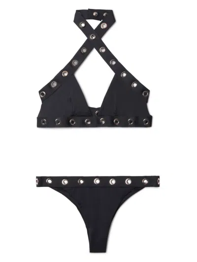 Off-white Bikini With Crossed Bands And Eyelets In Black  