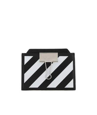 Off-white Binder Clip Striped Cardholder In Black
