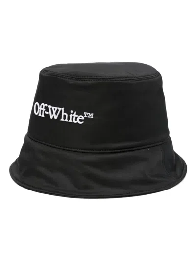 Off-white Sleek Black Bucket Hat With Embroidered Text