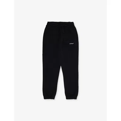 Off-white Kids' Black - White Embroidered Elasticated-waist Cotton Joggers 4-12