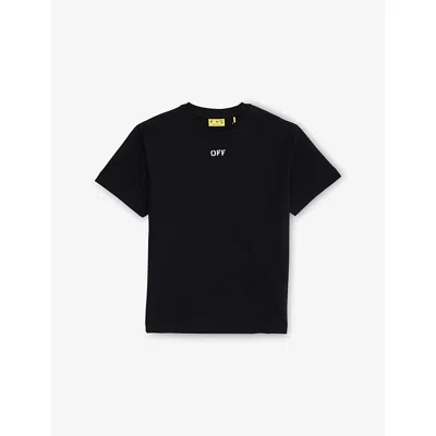 Off-white Kids' Black - White Graphic-print Crewneck Cotton T-shirt 4-