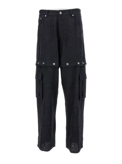 Off-white Black 90s Logo Straight Leg Cargo Pants In Linen Man In Multicolor