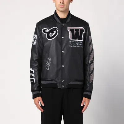 OFF-WHITE OFF WHITE™ BLACK LEATHER VARSITY JACKET