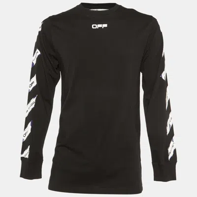 Pre-owned Off-white Black Airport Tape Print Cotton Long Sleeve T-shirt M