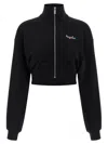 Off-white Floral Print Cropped Sweatshirt With High Collar In Black
