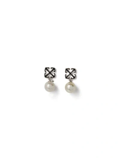 Off-white Black Arrow Pearl  Earrings In Silver