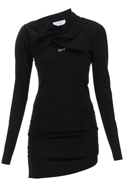 Off-white Black Asymmetric Neckline Twist Mini Dress
