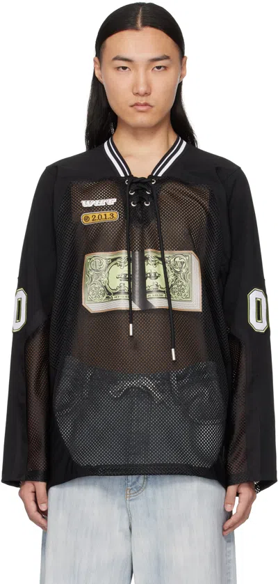 Off-white Black Banknote Mesh Hockey Long Sleeve T-shirt In Black - Lim