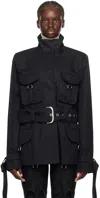 Off-white Belted Cotton-twill Jacket In Black