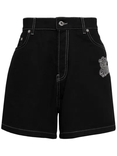 OFF-WHITE BLACK BERMUDA SHORTS WITH LOGO