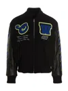 Off-white Leather Varsity Bomber With Patchwork In Black