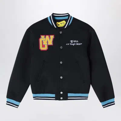 Off-white Kids' Black Bomber Jacket With Logo Embroidery