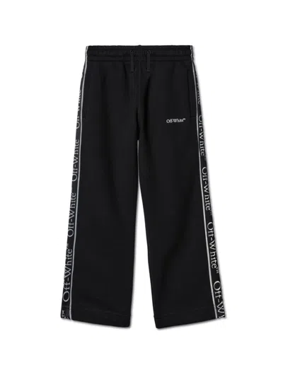 Off-white Kids' Bookish Logo Band Track Pants In Black