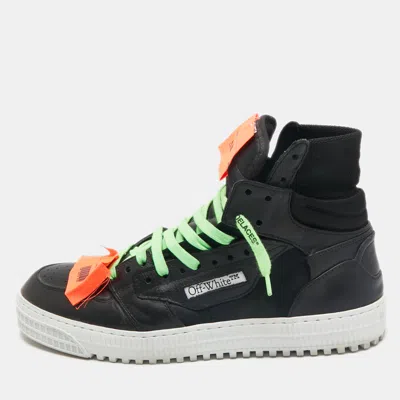 Pre-owned Off-white Black Canvas And Leather Court 3.0 High Top Sneakers Size 45