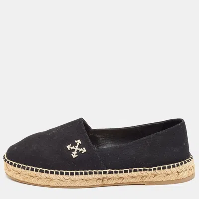 Pre-owned Off-white Black Canvas Espadrille Flats Size 40