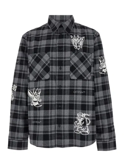OFF-WHITE BLACK CHARACTER CHECK SHIRT