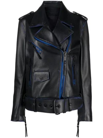 OFF-WHITE BLACK CONTRAST-TRIM LEATHER JACKET