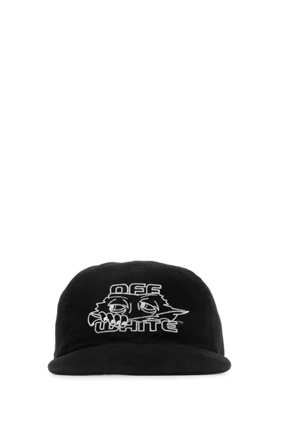 Off-white Black Cotton Baseball Cap In Gold