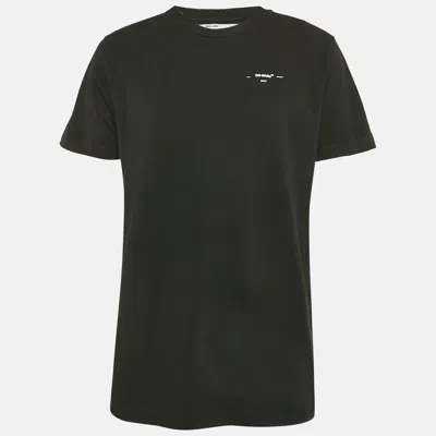Pre-owned Off-white Black Cotton Logo Applique Detail Crew Neck T-shirt L