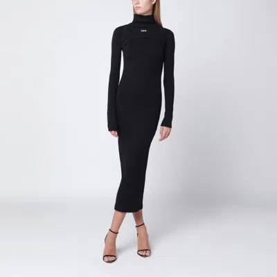 OFF-WHITE OFF-WHITE  BLACK COTTON MIDI DRESS WITH LOGO