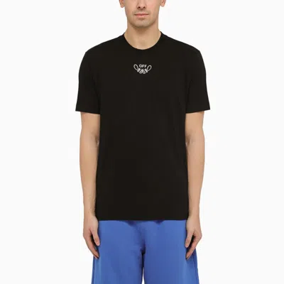 OFF-WHITE OFF-WHITE BLACK COTTON T-SHIRT WITH LOGO EMBROIDERY MEN